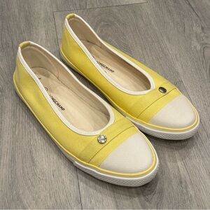 Longchamp Casual Yellow & White Le Pliage Canvas Tennis Ballet Flats